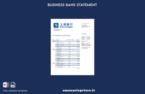 stile verificato Estratto conto aziendale della Banca di Shanghai Modello Word e